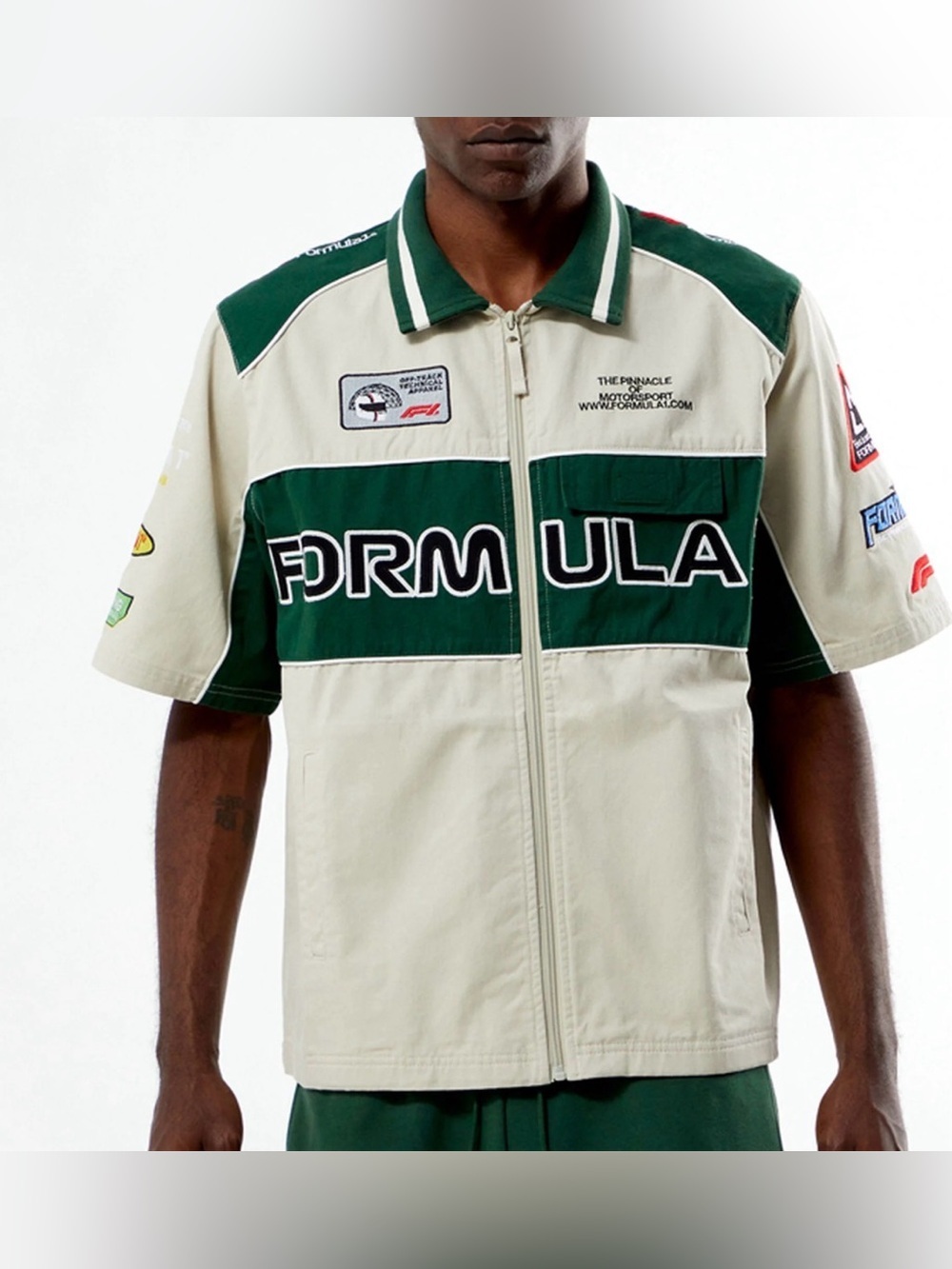 Formula 1 x PacSun Pole Position Shirt Mens M Racing Zip Front Cotton F1 Green